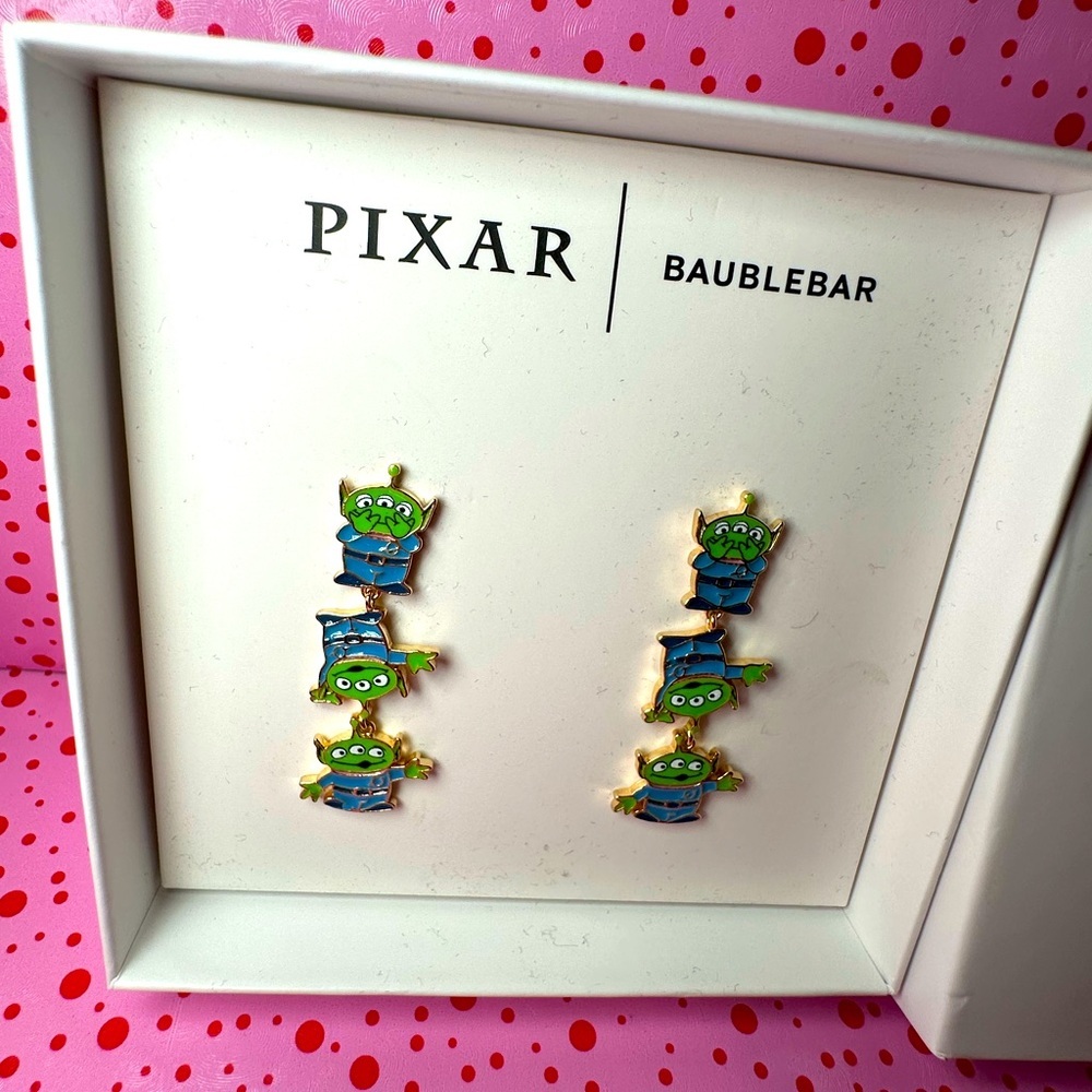 BaubleBar Pixar Disney Toy Story Alien Green Men dangle earrings NIB - Picture 2 of 5